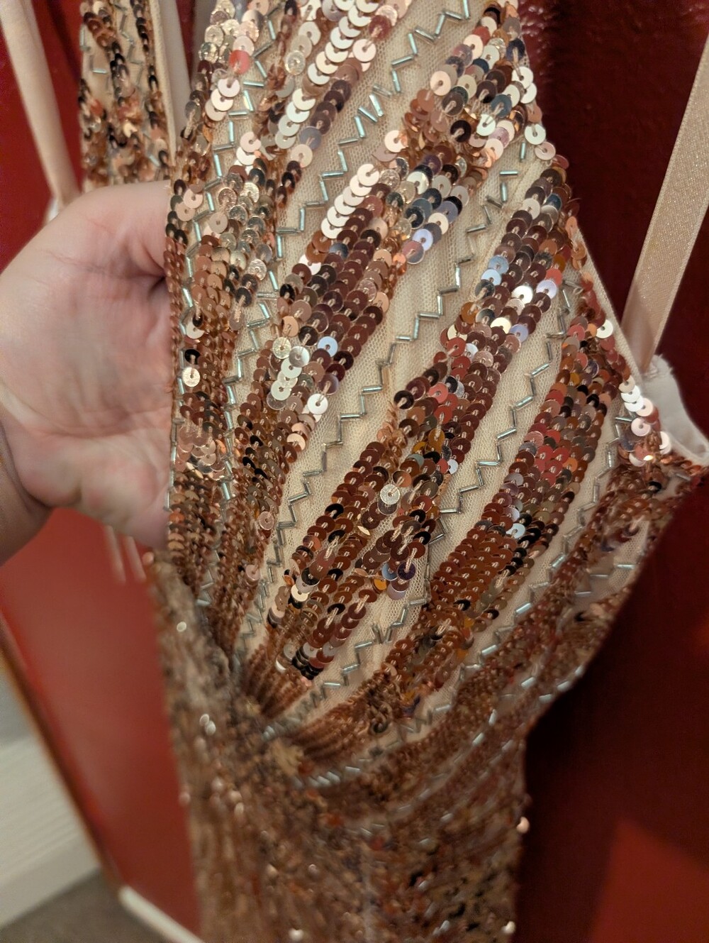 Mac Duggal 5390 sz 14 Rose Gold Sequin Halter Gown - Picture 6 of 8